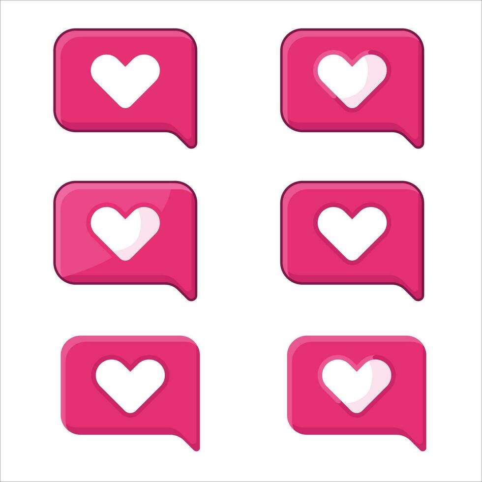 Set of heart message icons. Pink speech bubbles with white heart. social media like or notification concept. vector illustration