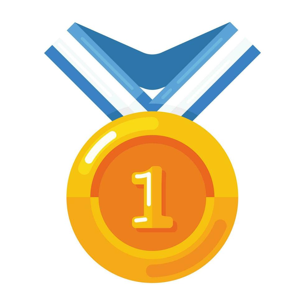 oro medalla con azul cinta. primero premio o premio en Deportes. vector ilustración