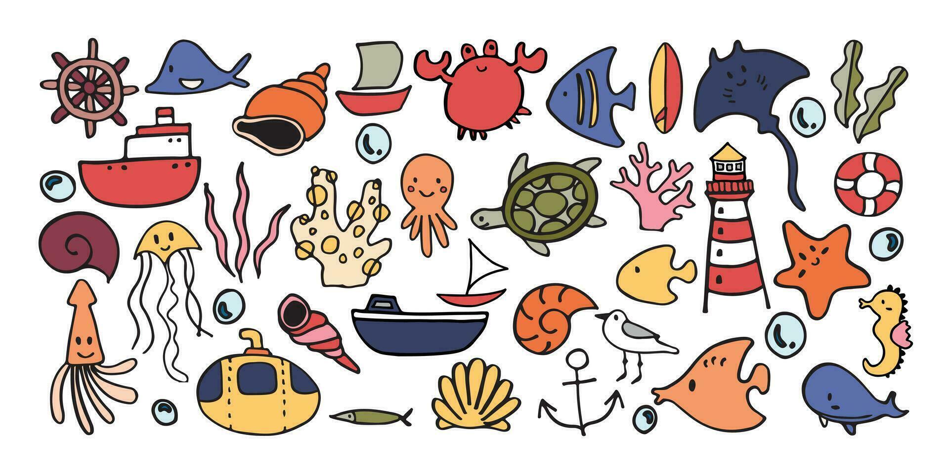 big bundle of ocean cartoon illustration element vector