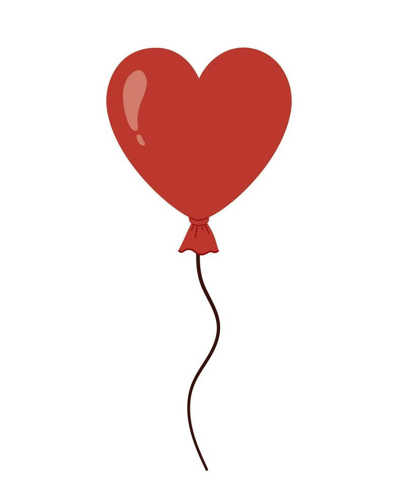 Red heart shaped air balloon. Happy Valentines Day. Flat cartoon vector illustration isolated on a white background.