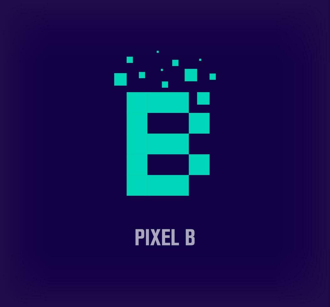 Creative pixel letter B logo. Unique digital pixel art and pixel explosion template. vector