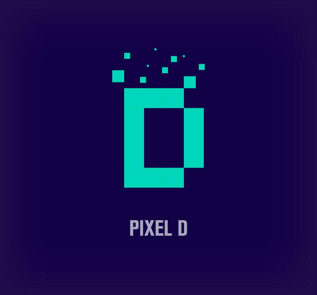 Creative pixel letter D logo. Unique digital pixel art and pixel explosion template. vector