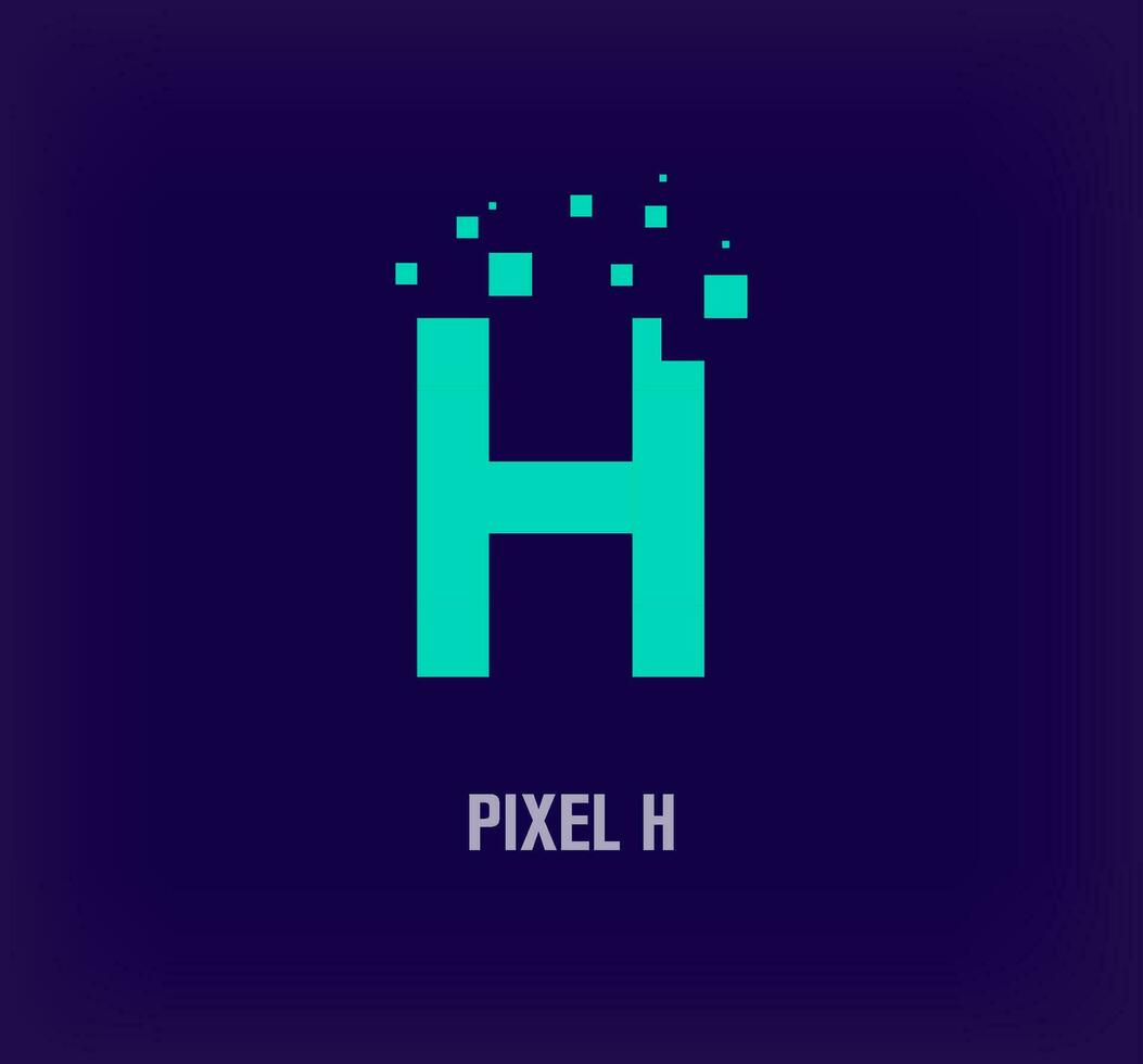 Creative pixel letter H logo. Unique digital pixel art and pixel explosion template. vector