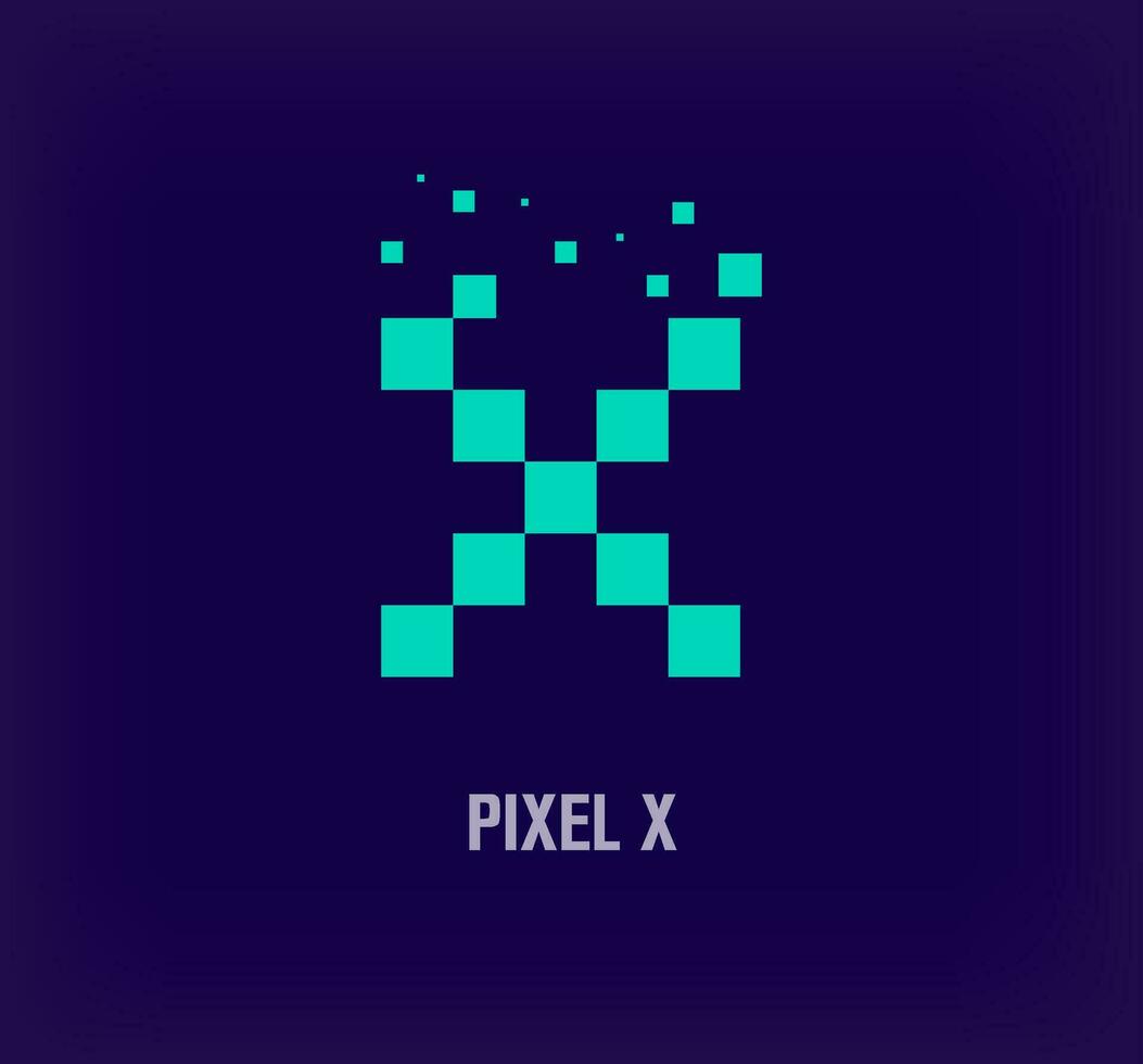 Creative pixel letter X logo. Unique digital pixel art and pixel explosion template. vector
