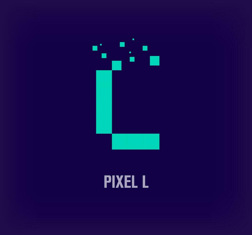 Creative pixel letter L logo. Unique digital pixel art and pixel explosion template. vector