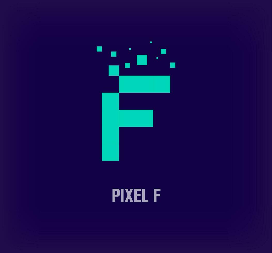 Creative pixel letter F logo. Unique digital pixel art and pixel explosion template. vector