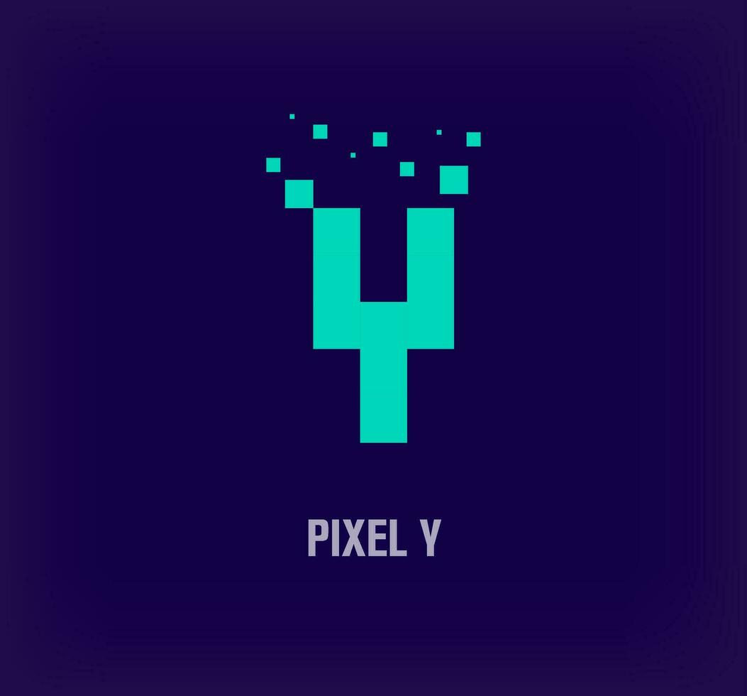 Creative pixel letter Y logo. Unique digital pixel art and pixel explosion template. vector