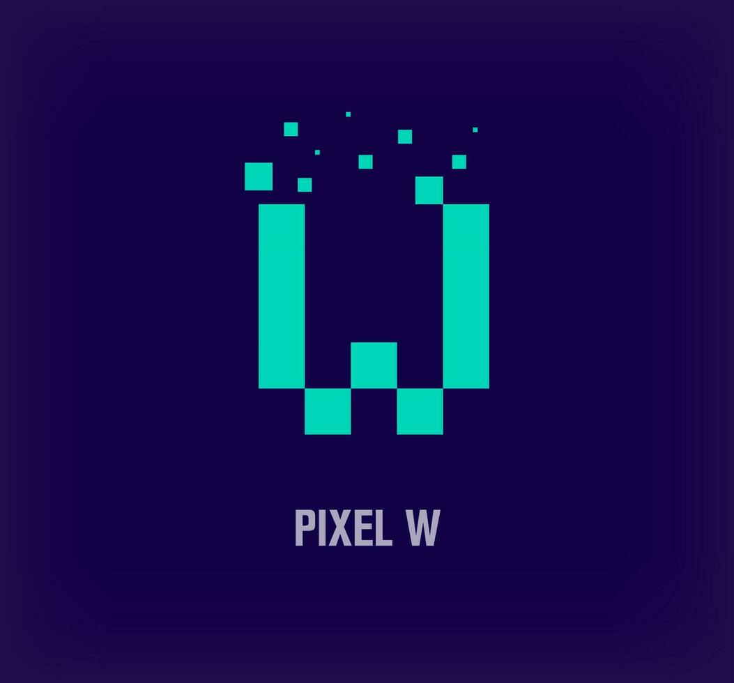Creative pixel letter W logo. Unique digital pixel art and pixel explosion template. vector