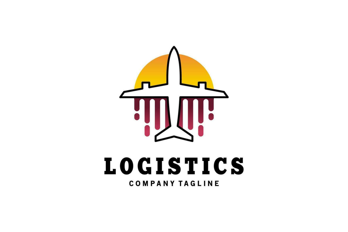 Logistics airplane logo design, fast airplane icon with sun background vector