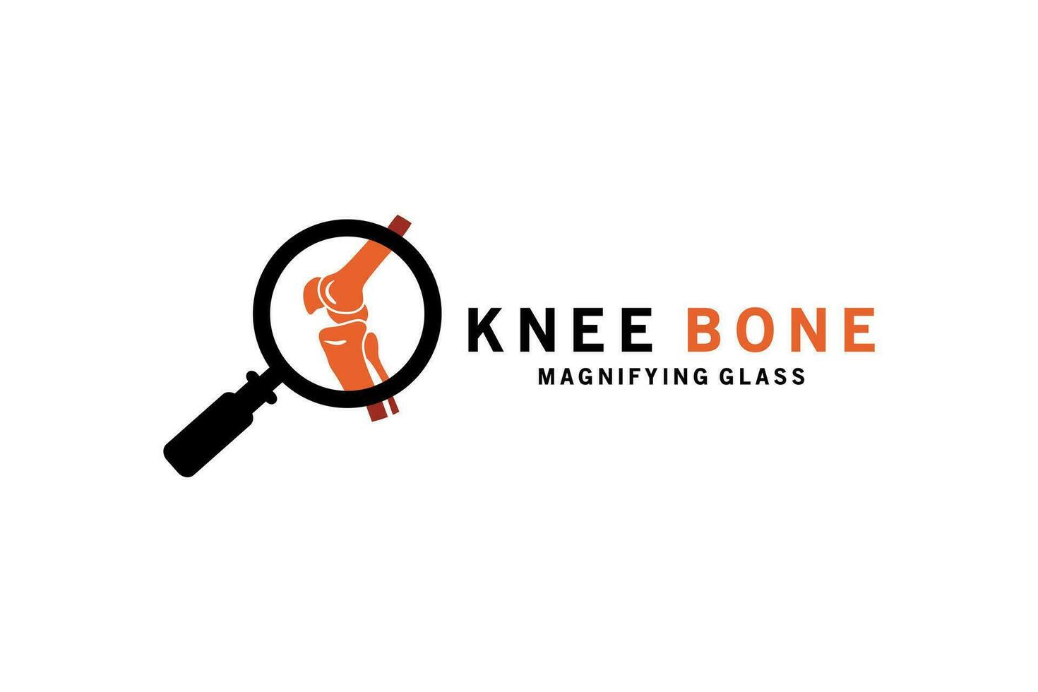 Orthopedic knee joint magnifying glass silhouette symbol logo design vector
