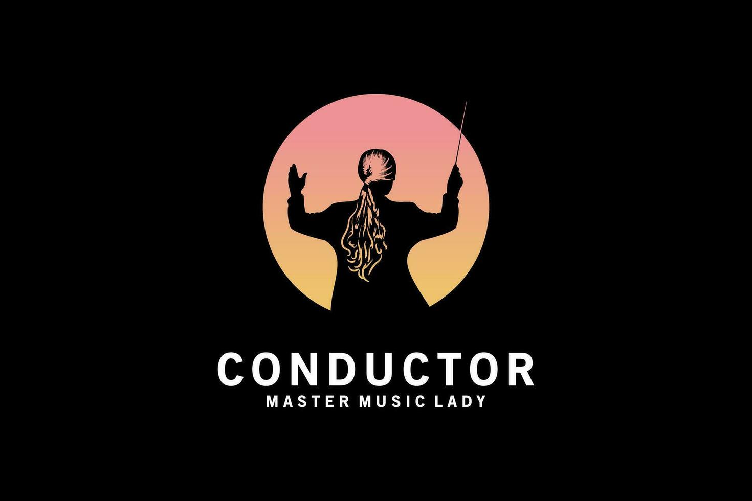 orquesta conductor mujer silueta logo diseño, coro música conductor vector símbolo