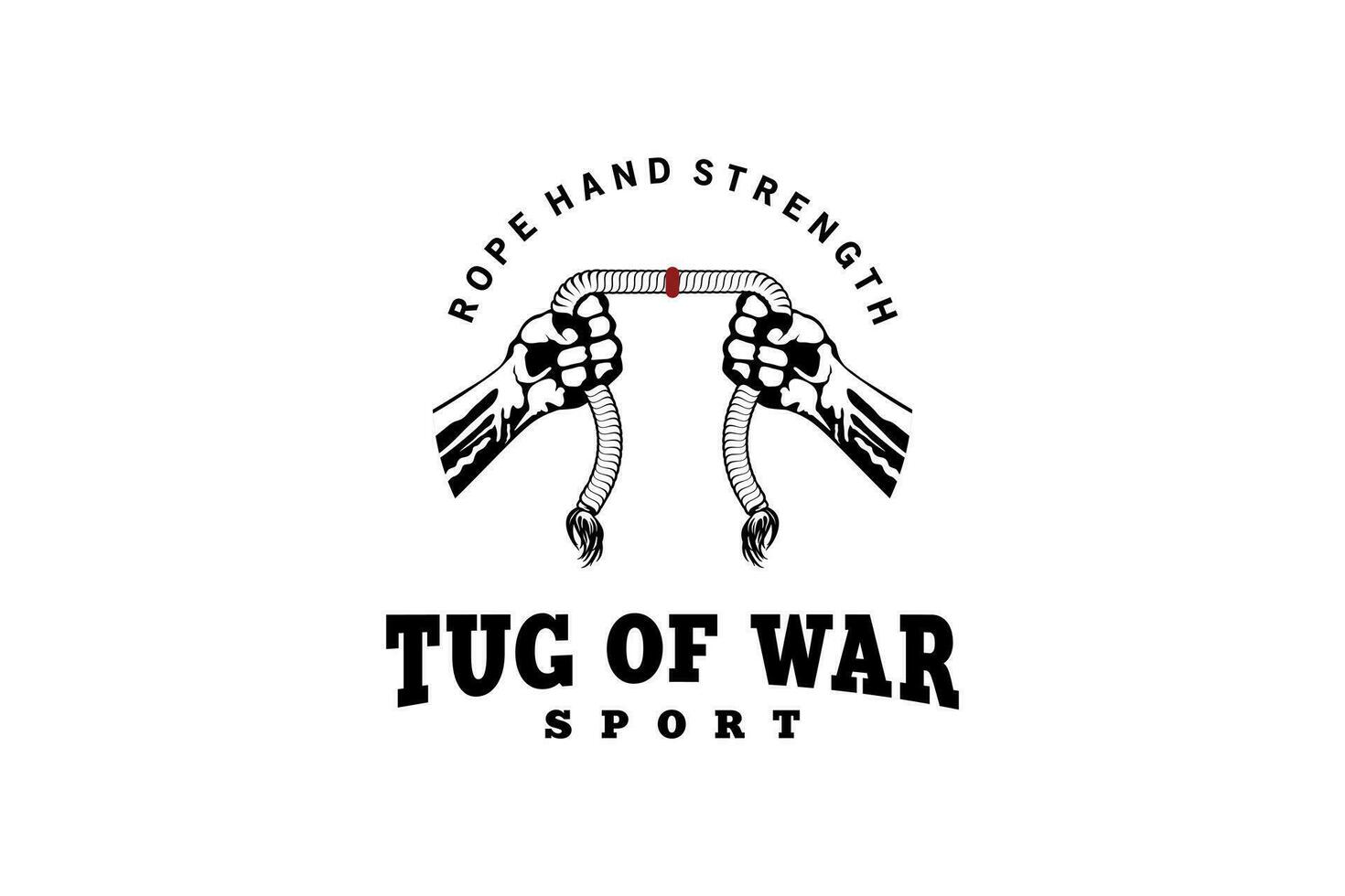 Design of two muscular arms fighting each other with a rope for tug of war sport logo vector