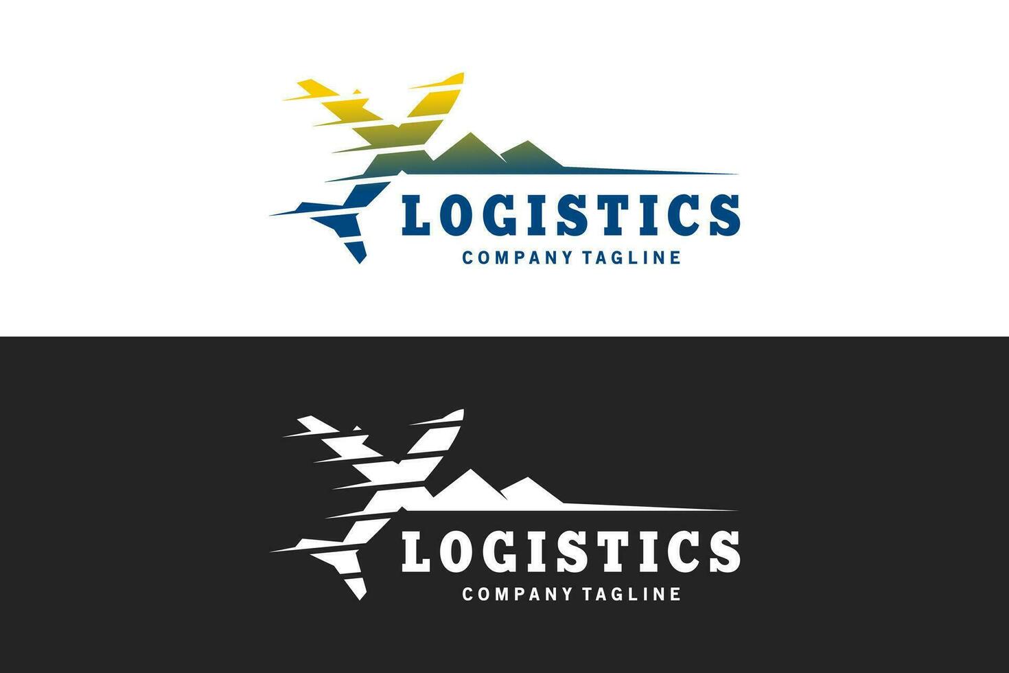 Logistics airplane logo design, fast airplane icon with mountain nature combination vector