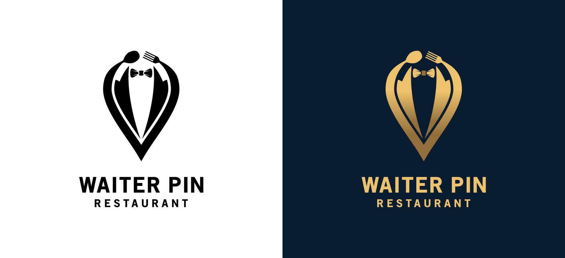 Food Pin Logo Design Food Waiter Location Pin Symbol Vector Food Pin Logo Design Food Waiter Location Pin Symbol Vector