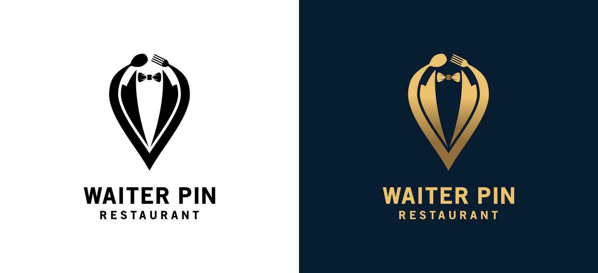 Food pin logo design, food waiter location pin symbol vector illustration