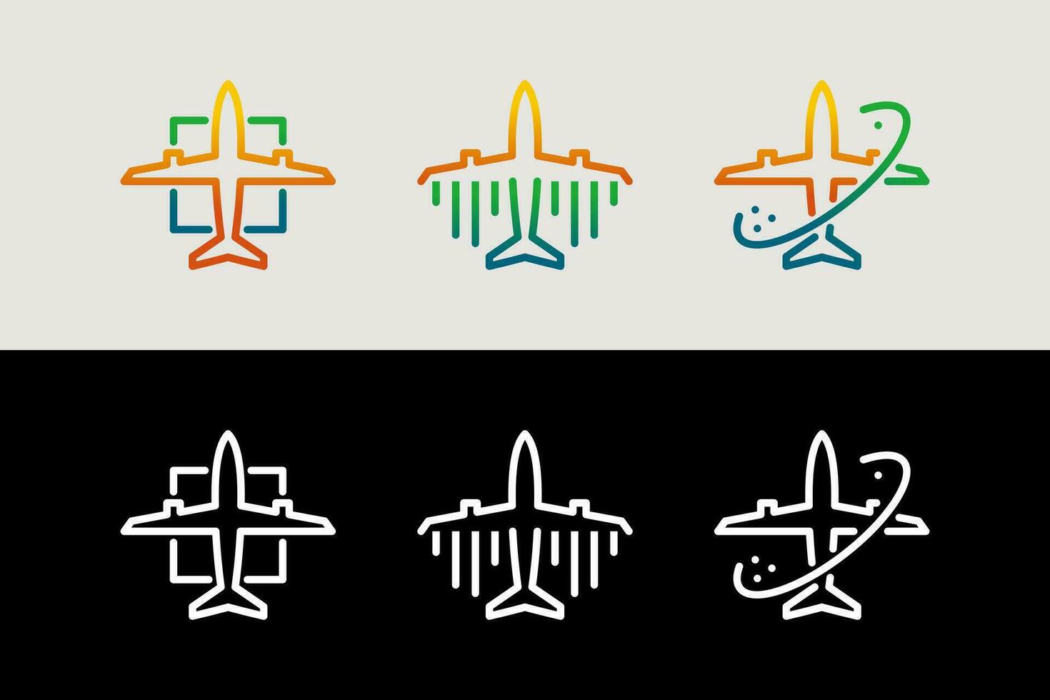 Airplane icon set design with colorful outline vector