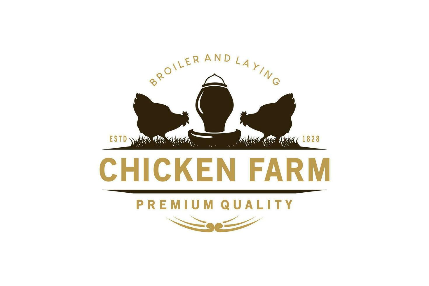 Vintage chicken farm logo design, broiler farm vector illustration, laying hens