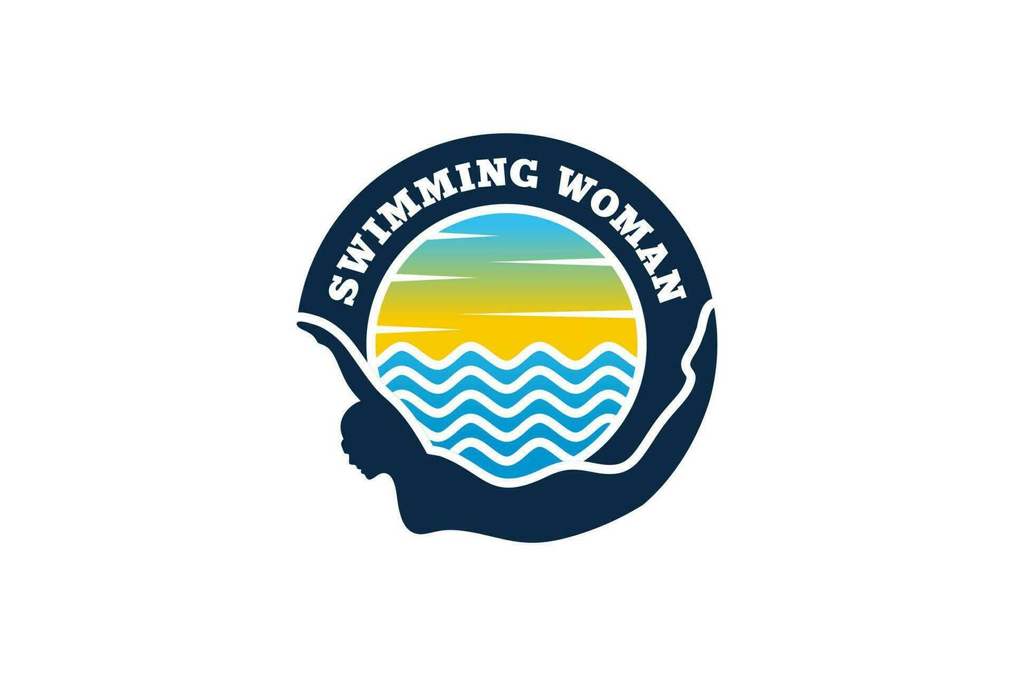Swimming logo design template with woman swimmer silhouette vector