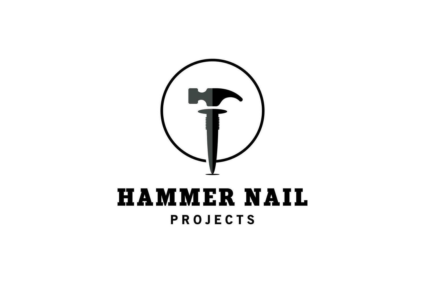 Hammer and nails vector logo design with silhouette in circle