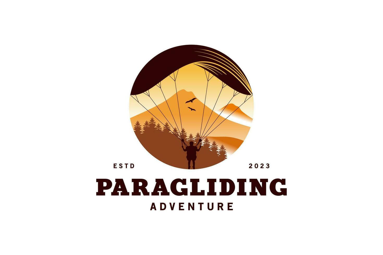 Adventure paragliding logo design in nature background vector