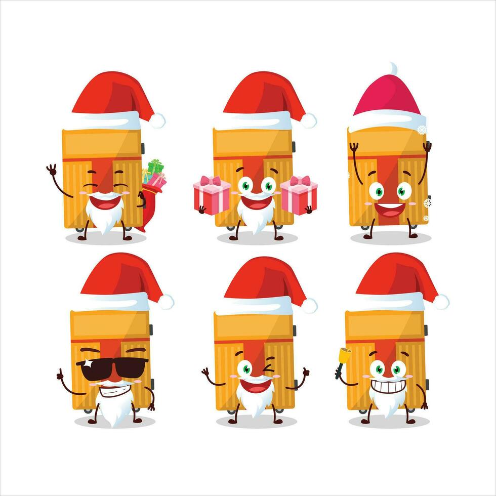 Papa Noel claus emoticones con amarillo equipaje dibujos animados personaje vector