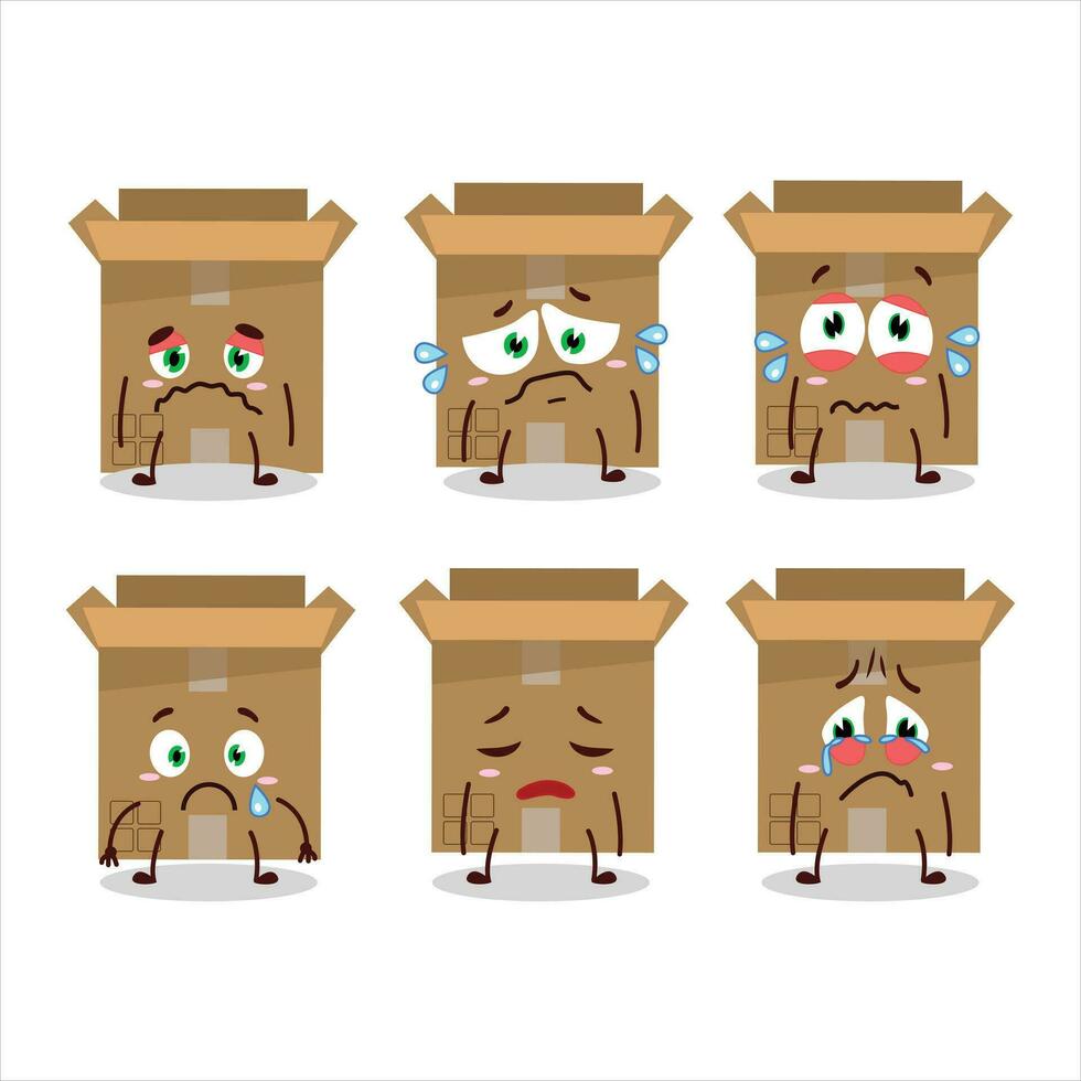 caja de cartón caja dibujos animados personaje con triste expresión vector