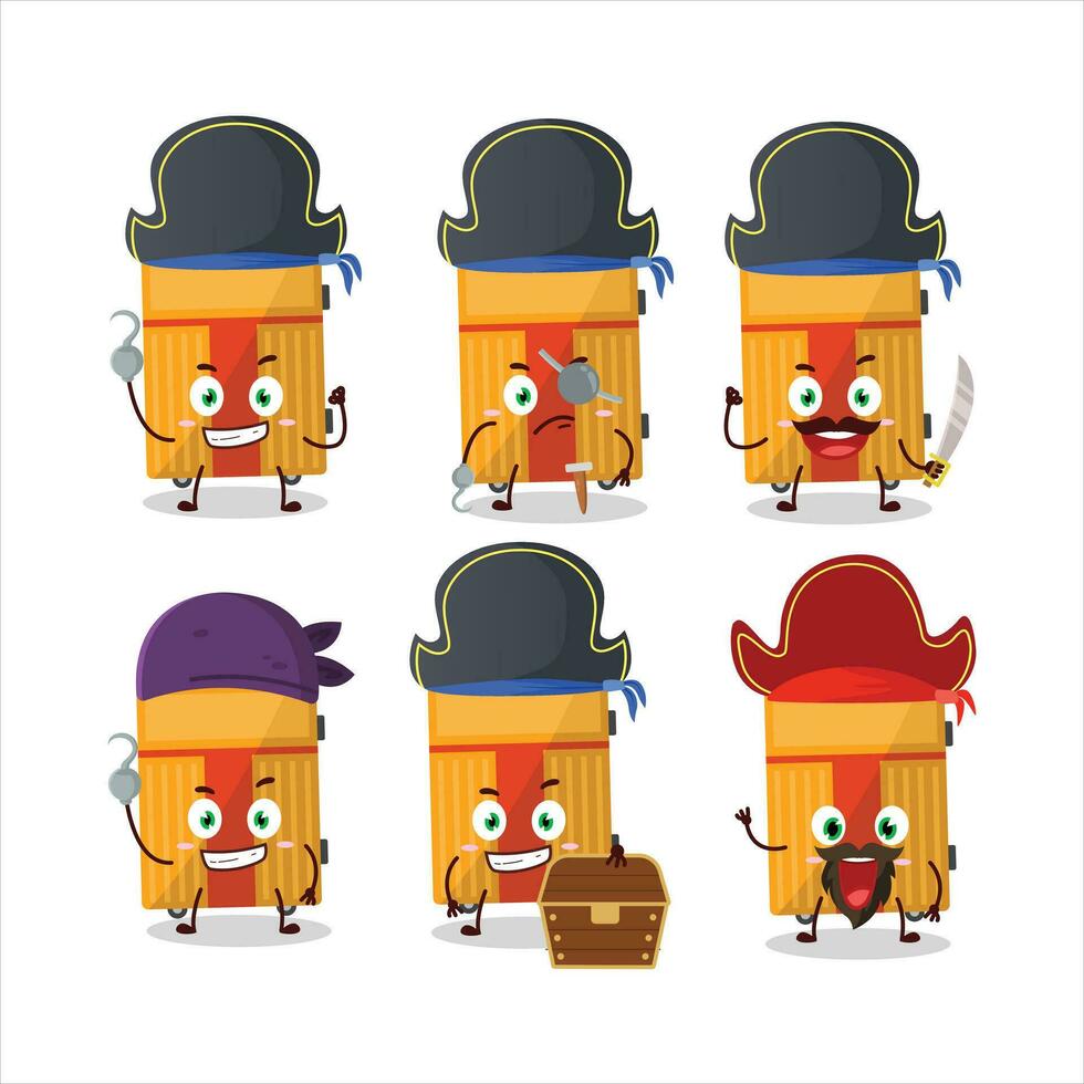 Cartoon character of yellow lugage with various pirates emoticons vector