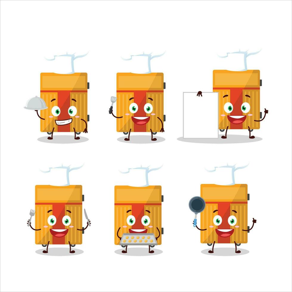 dibujos animados personaje de amarillo equipaje con varios cocinero emoticones vector