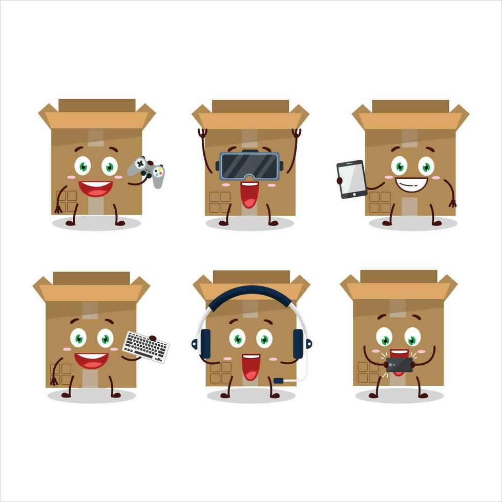 caja de cartón caja dibujos animados personaje son jugando juegos con varios linda emoticones vector