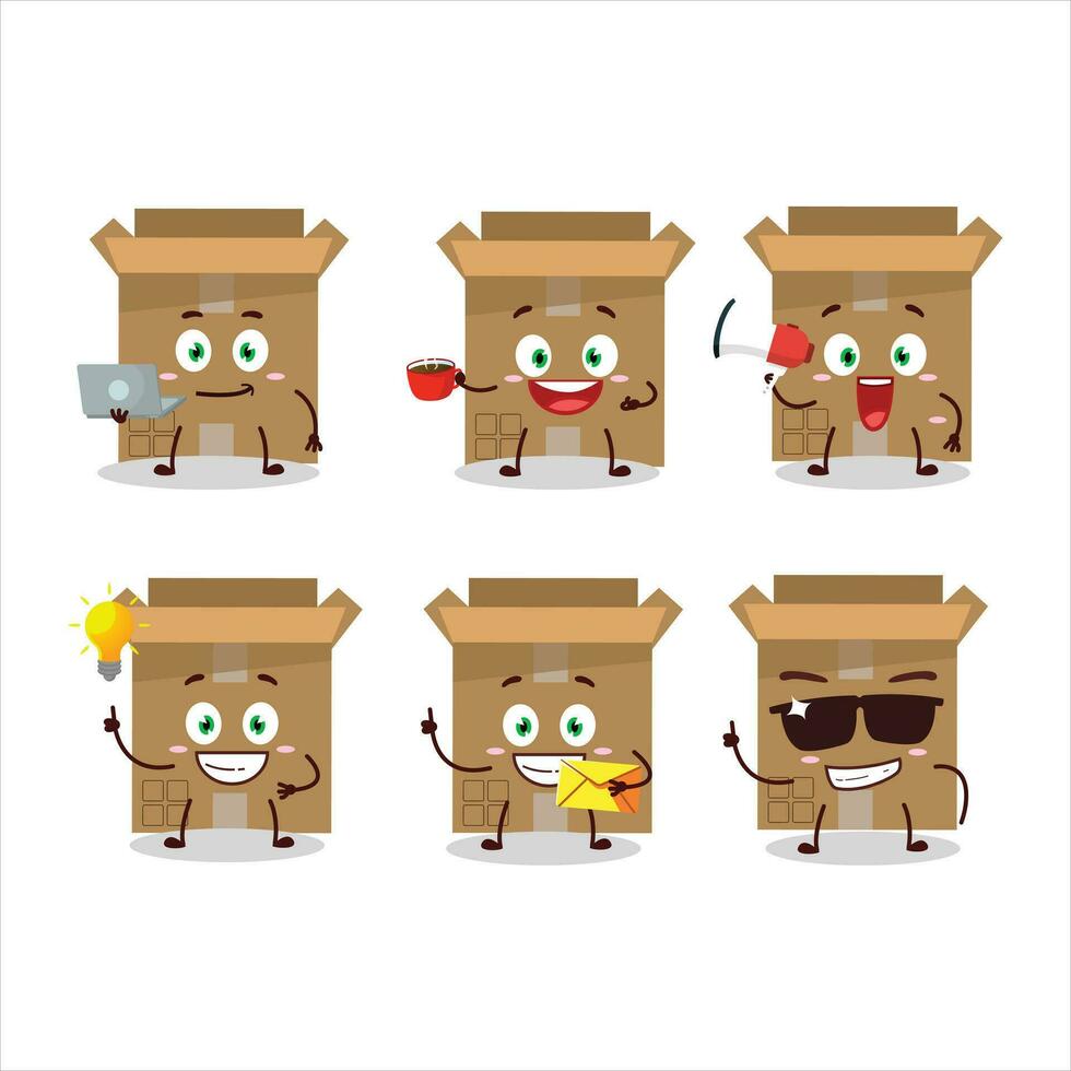 Carton box cartoon character with various types of business emoticons vector