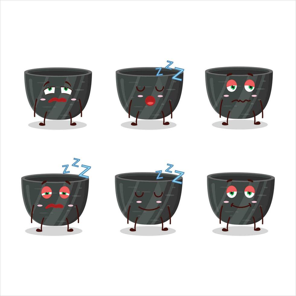 Cartoon character of black ceramic bowl with sleepy expression vector
