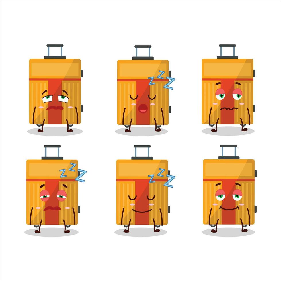 dibujos animados personaje de amarillo equipaje con soñoliento expresión vector