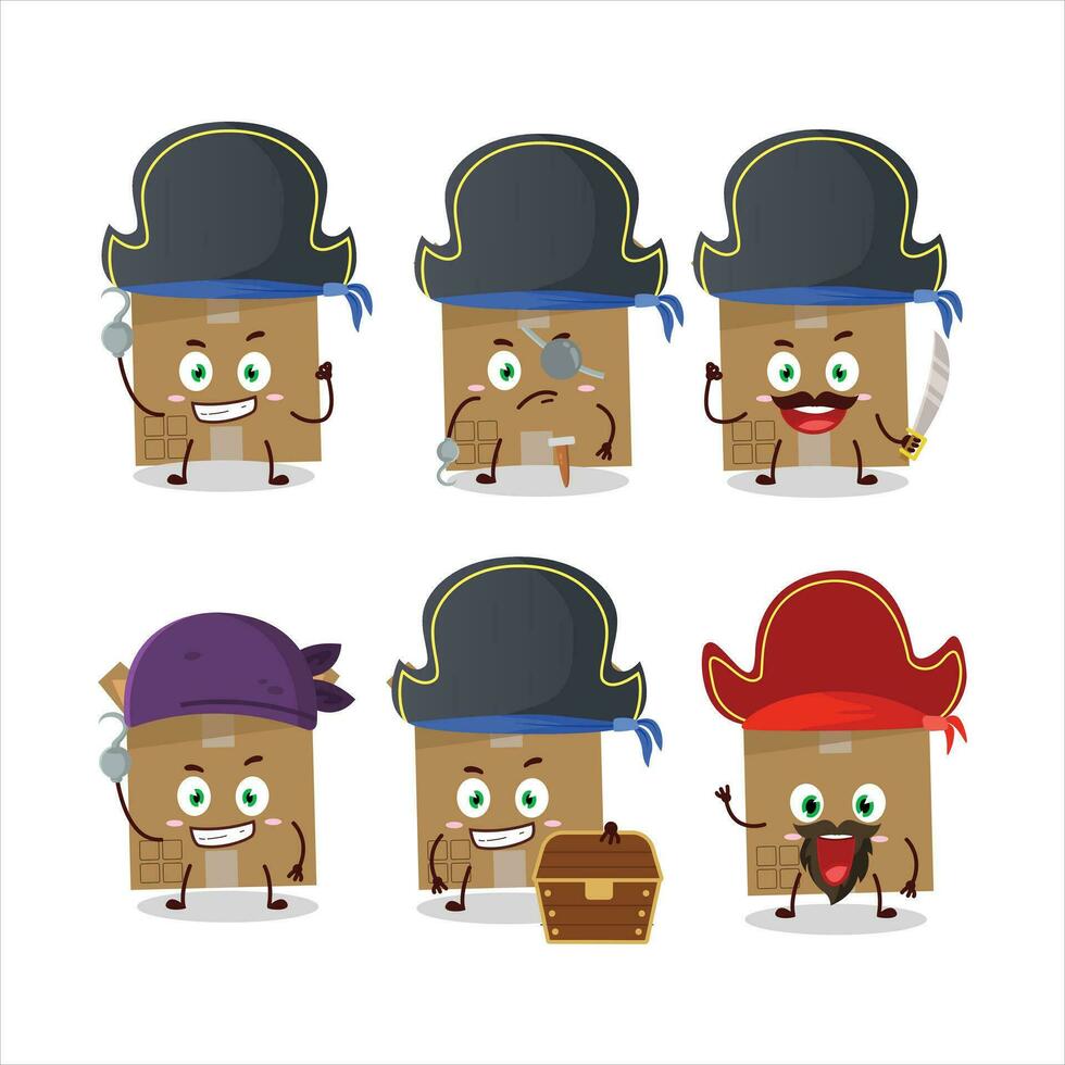 dibujos animados personaje de caja de cartón caja con varios piratas emoticones vector