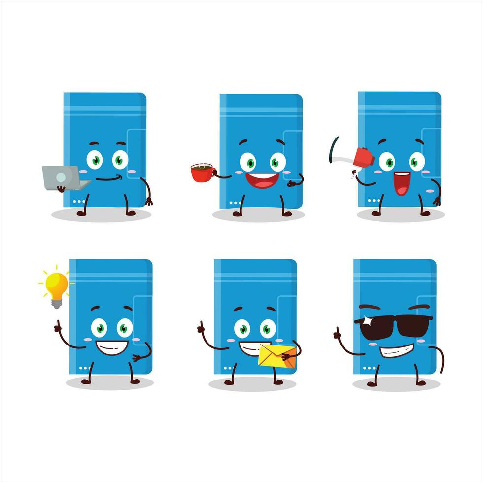 Power bank cartoon character with various types of business emoticons vector