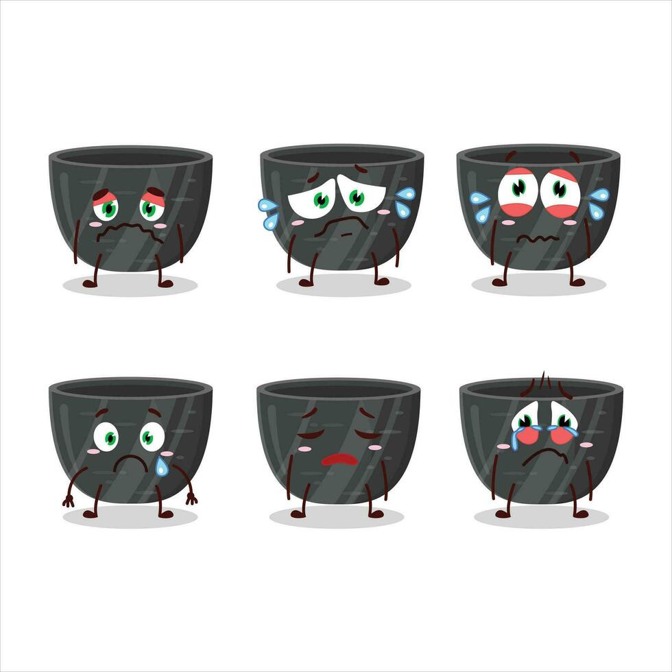 Black ceramic bowl cartoon character with sad expression vector