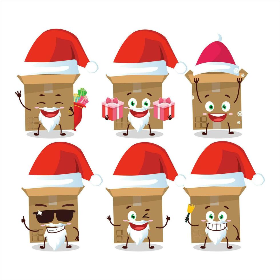Papa Noel claus emoticones con caja de cartón caja dibujos animados personaje vector