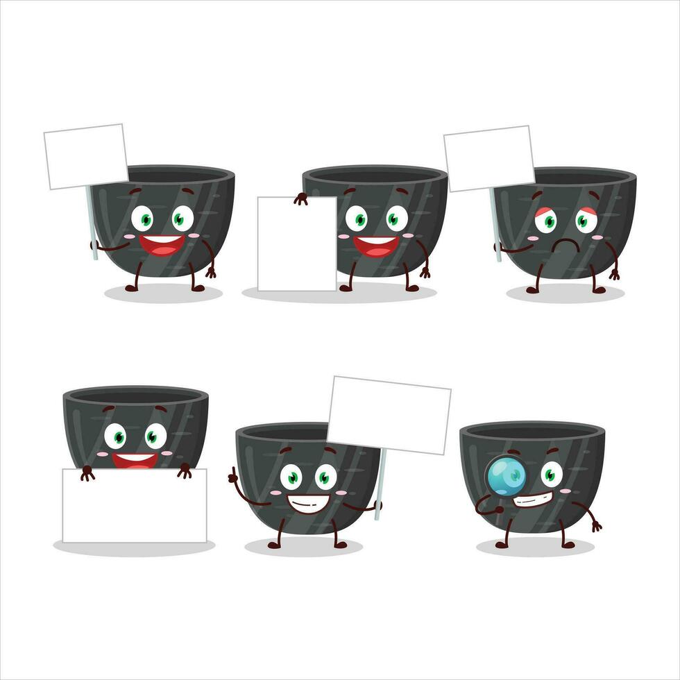 Black ceramic bowl cartoon character bring information board vector