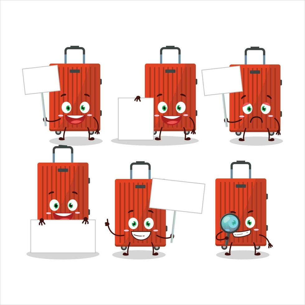 Red lugage cartoon character bring information board vector