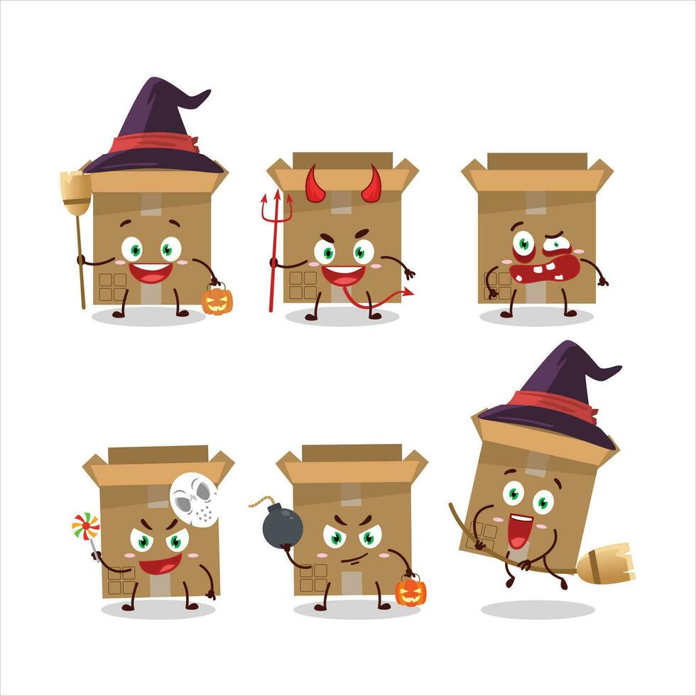 Halloween expression emoticons with cartoon character of carton box vector