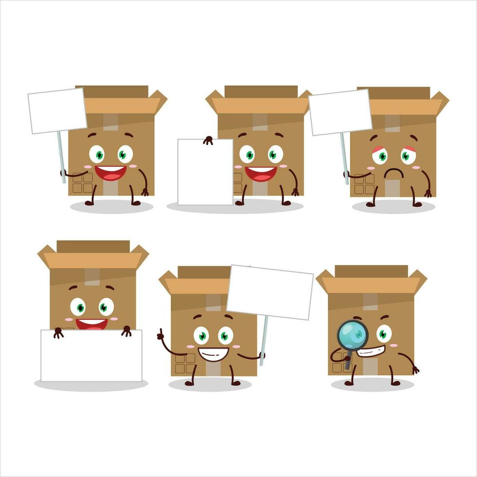 Carton box cartoon character bring information board vector