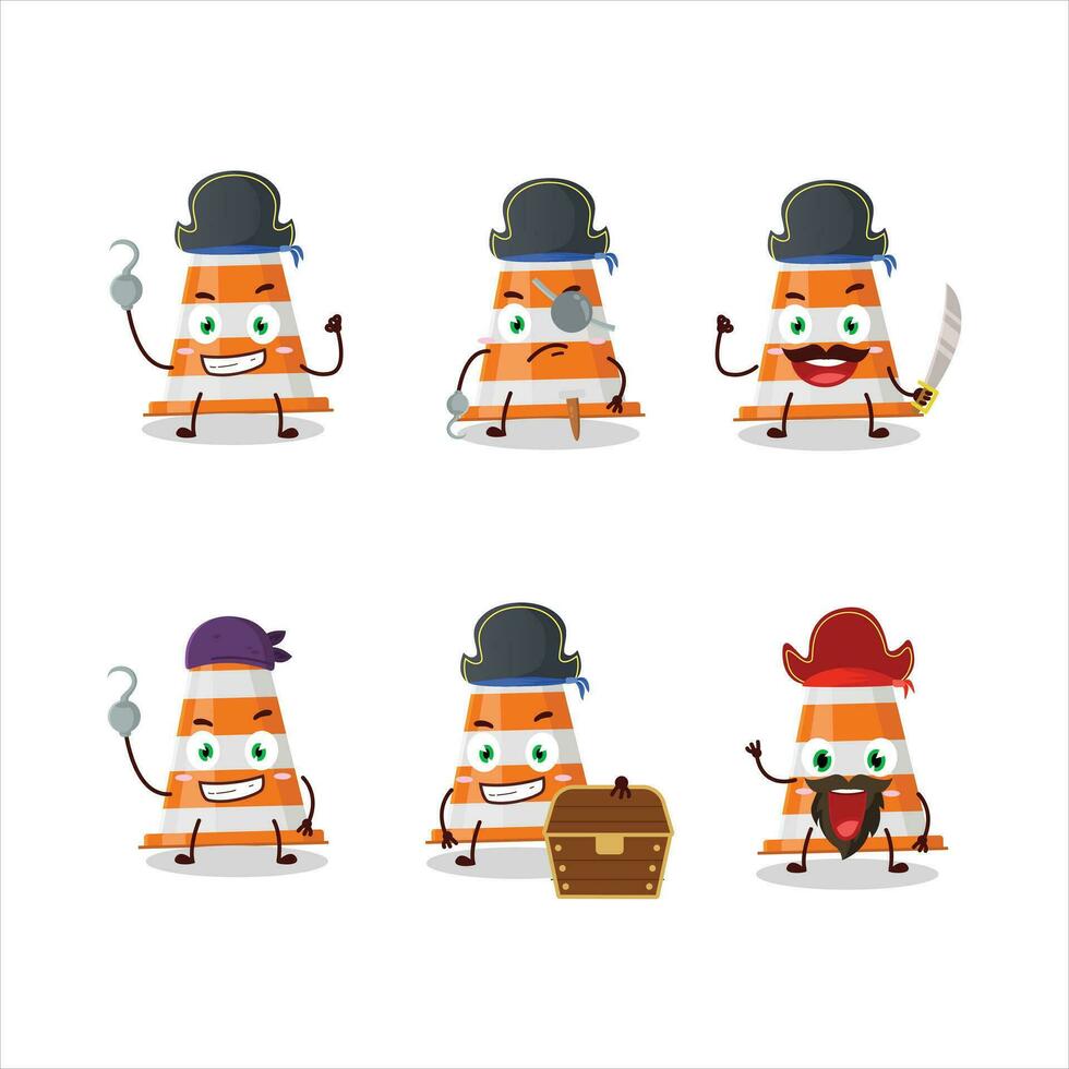 Cartoon character of orange traffic cone with various pirates emoticons vector