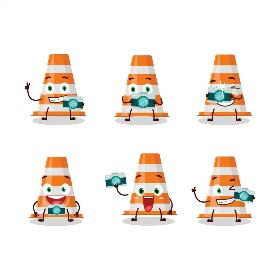 Photographer profession emoticon with orange traffic cone cartoon character vector