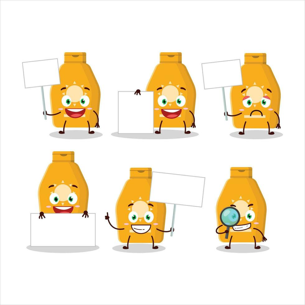 Lotion sunblock cartoon character bring information board vector