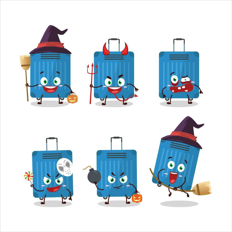 Halloween expression emoticons with cartoon character of blue lugage vector
