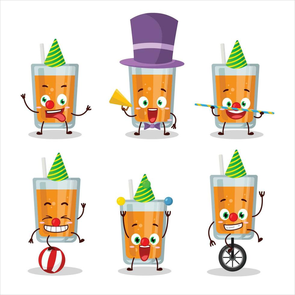 Cartoon character of orange juice with various circus shows vector