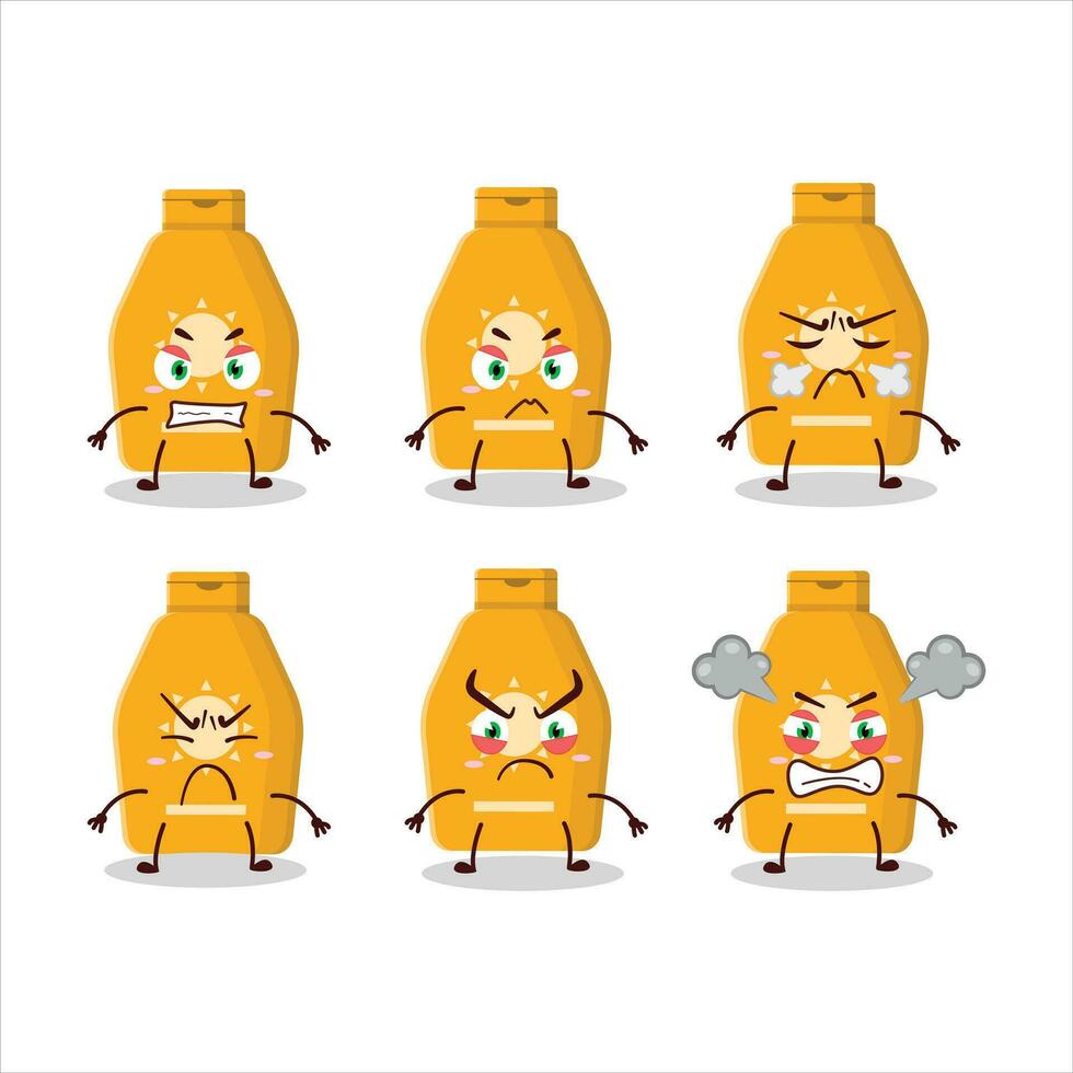 Lotion sunblock cartoon character with various angry expressions vector