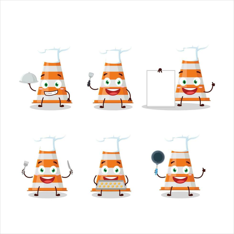 Cartoon character of orange traffic cone with various chef emoticons vector