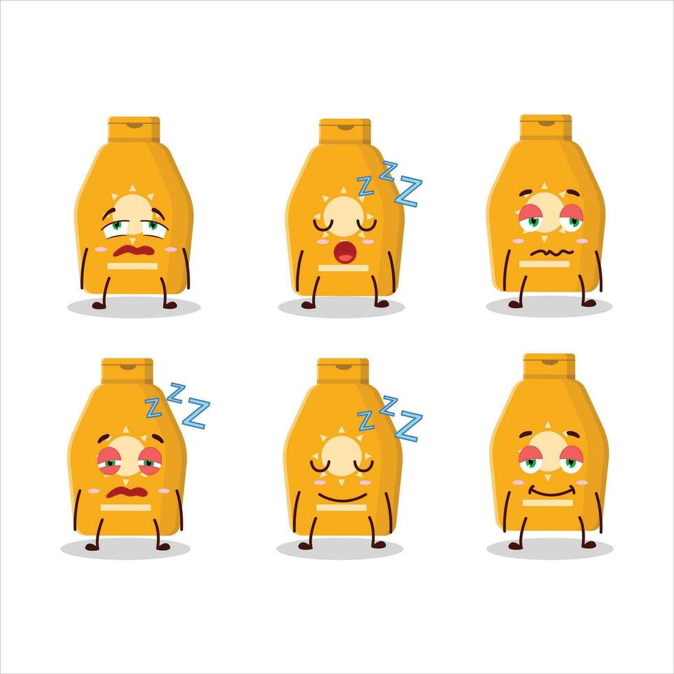 Cartoon character of lotion sunblock with sleepy expression vector