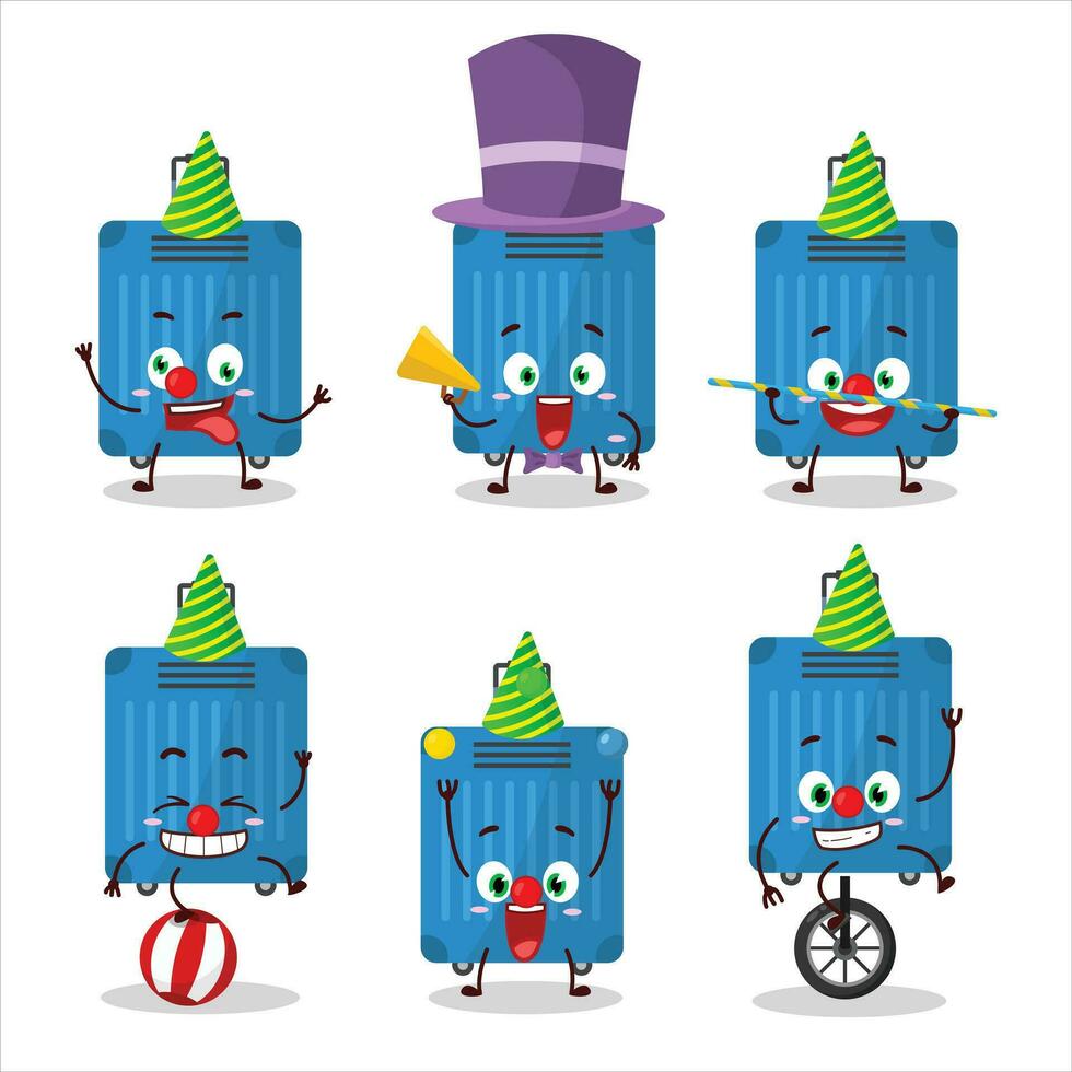 dibujos animados personaje de azul equipaje con varios circo muestra vector