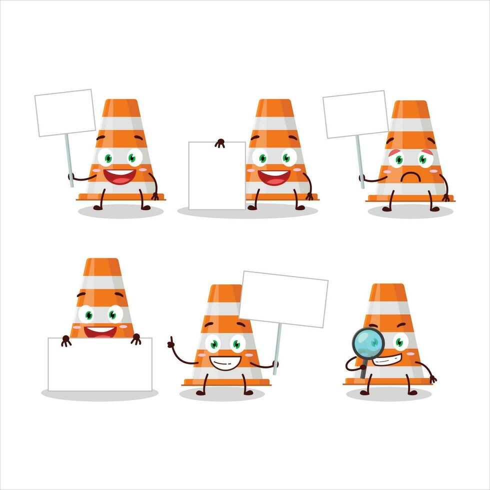 Orange traffic cone cartoon character bring information board vector